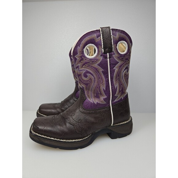 Durango Lil' Rebel Kids Western Cowboy Boot Dark Brown and Purple 8" Size 1 M - Picture 2 of 12